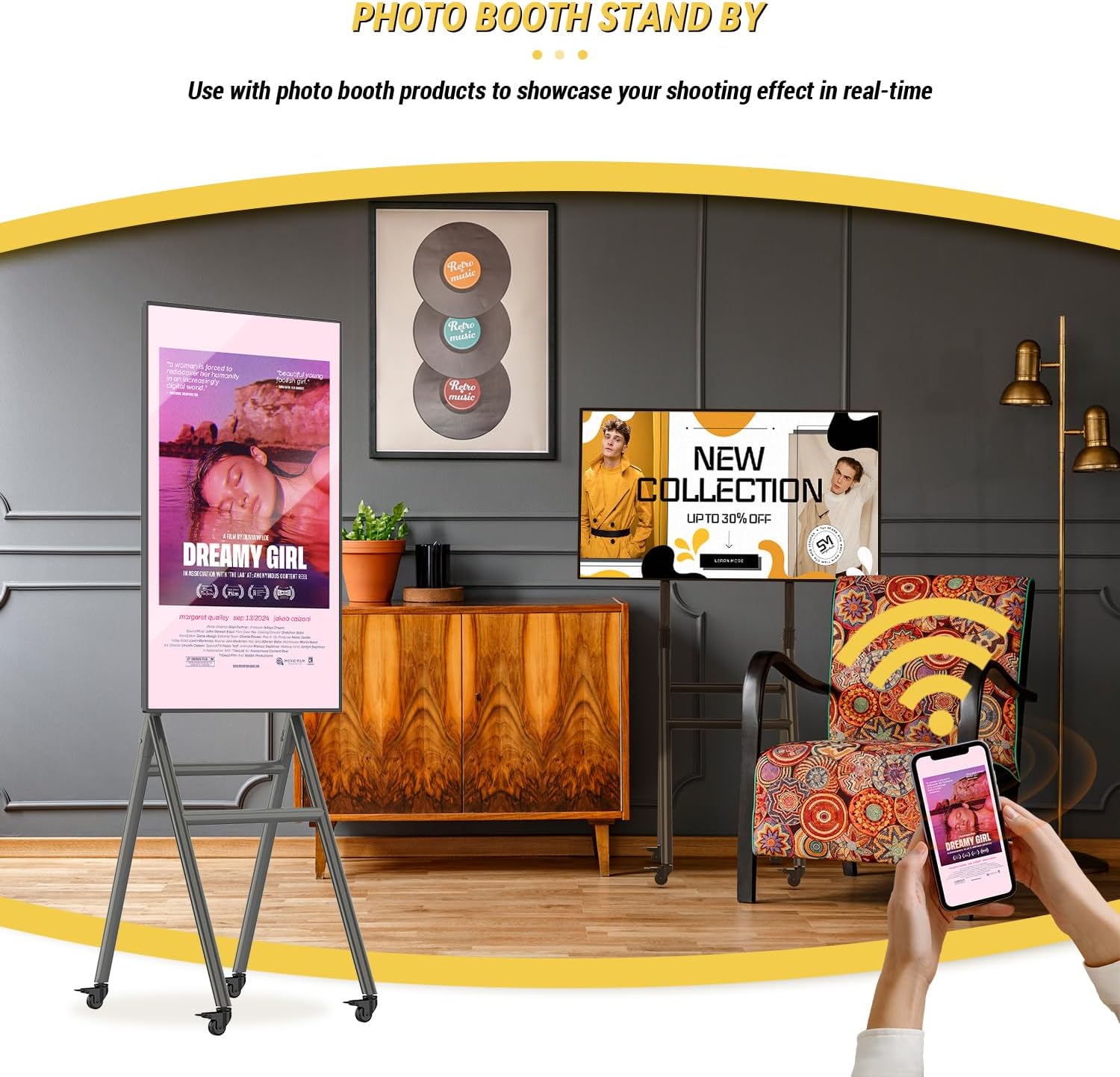 MWE Mobile Digital Signage Display 43in with Flight Case,Portable UHD Touchscreen Advertising Display Kiosk for Video Photo Booth Stand by Series Screen Mirroring (Touch Screen, Metallic, 43in)