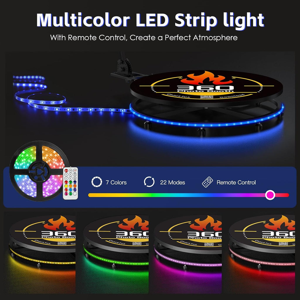 MWE 360 Photo Booth Machine for Parties with Flight Case,RGB Strip Light,Software APP Remote Automatic 360 Spin Camera Video Booth for 3-5 People (31.5''+Flight Case)