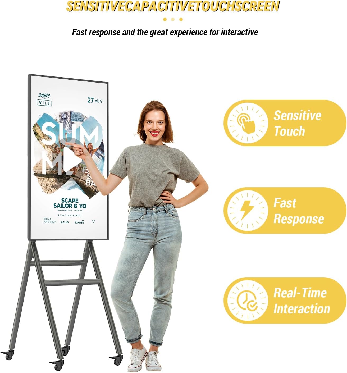 MWE Mobile Digital Signage Display 43in with Flight Case,Portable UHD Touchscreen Advertising Display Kiosk for Video Photo Booth Stand by Series Screen Mirroring (Touch Screen, Metallic, 43in)