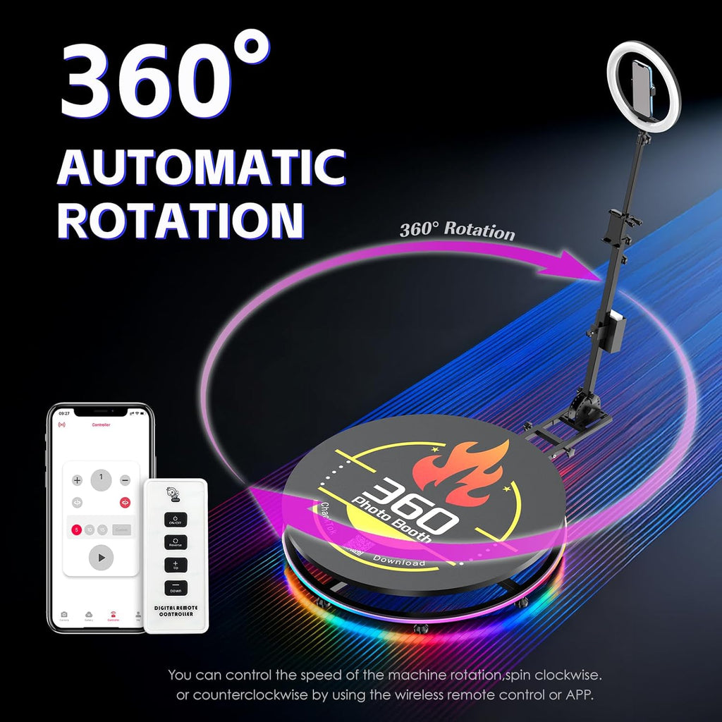 MWE 360 Photo Booth Machine for Parties with Flight Case,RGB Strip Light,Software APP Remote Automatic 360 Spin Camera Video Booth for 3-5 People (31.5''+Flight Case)