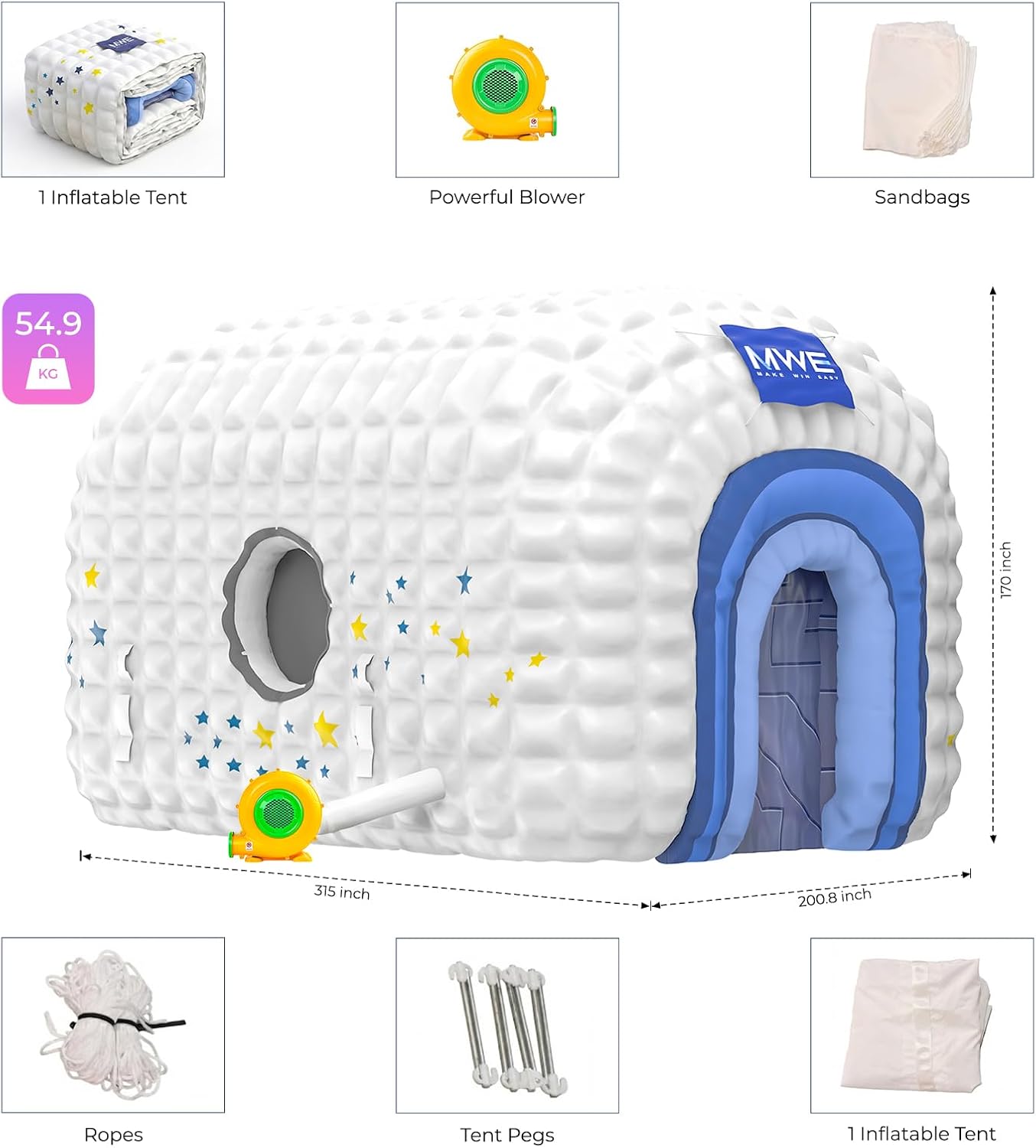 MWE Large Inflatable Nightclub 26x16x14Ft with Blower,Inflatable Party Tent Disco Cube, Air Cube House for Event Birthday Wedding Party,Quick Inflation and Storage Shelter (White, 26x16x14FT)