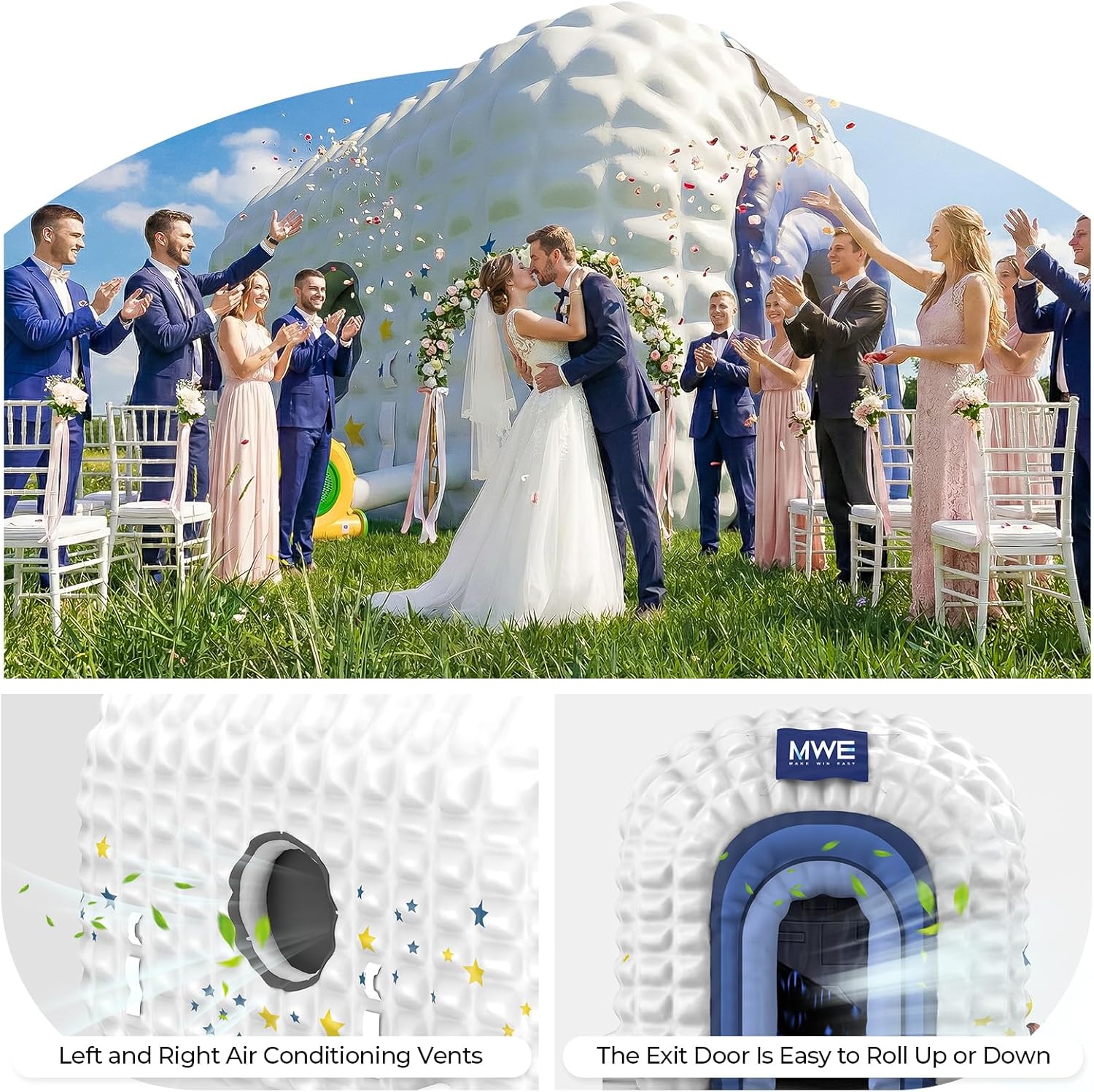 MWE Large Inflatable Nightclub 26x16x14Ft with Blower,Inflatable Party Tent Disco Cube, Air Cube House for Event Birthday Wedding Party,Quick Inflation and Storage Shelter (White, 26x16x14FT)